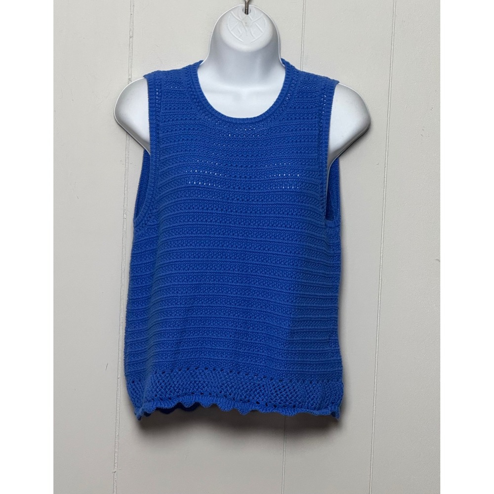 J.Crew Women's Blue Crochet Knit Cotton Sleeveless Sweater Shell Tank Top Size M